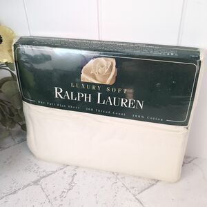 Vintage Ralph Lauren Luxury Soft Cotton Full Flat Sheet White 81”x96” USA